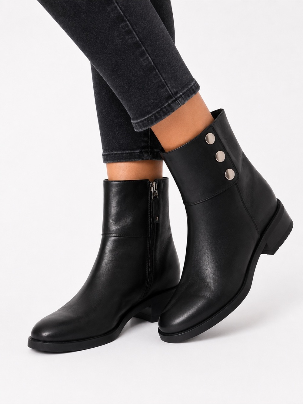Bruglia Black Leather Ankle Boots Silver Stud Detail EU 36 New Without Box